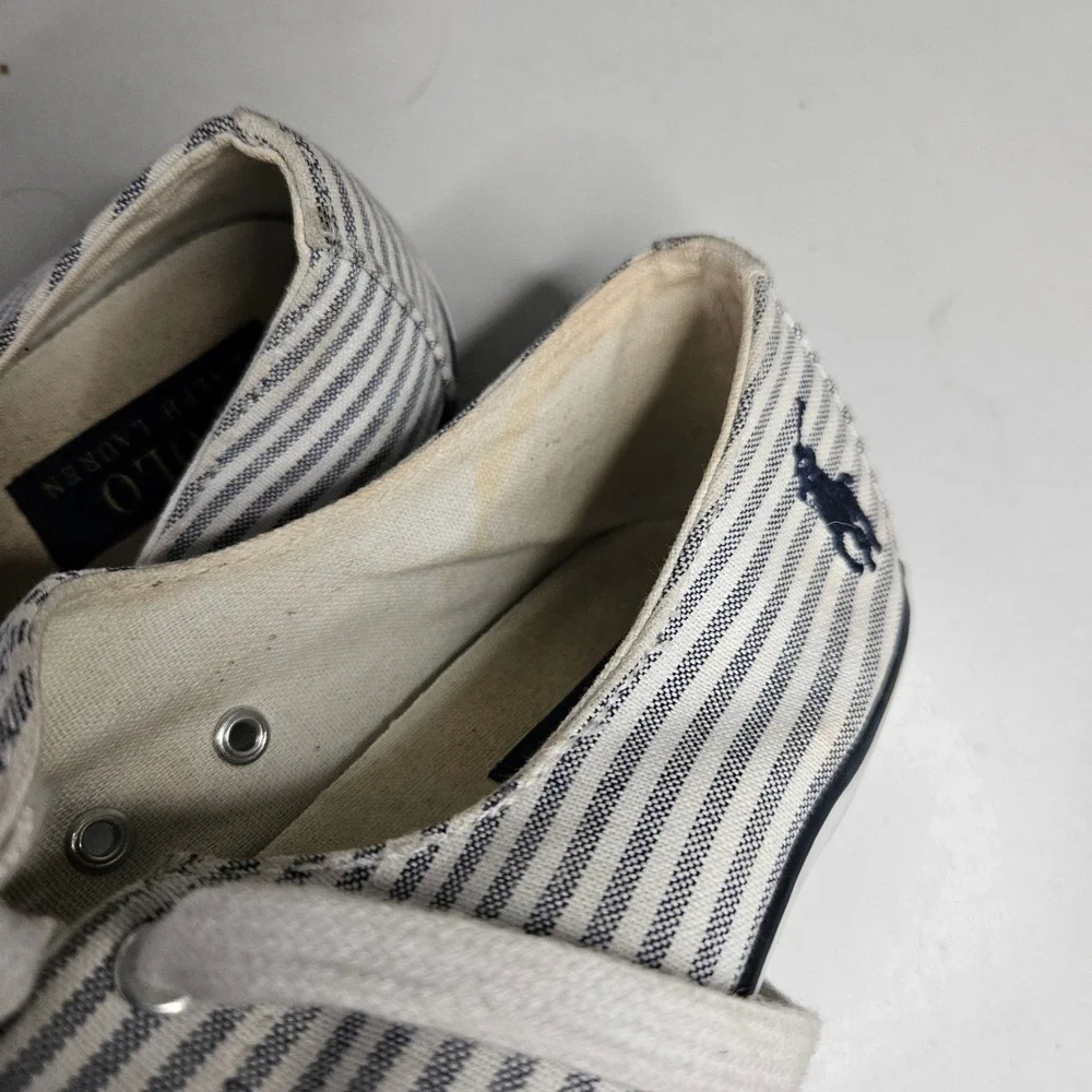 Polo Ralph Lauren Striped Canvas Sneakers Blue White Ticking Stripe Low Top 9.5B